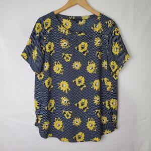 Banana Republic Womens Blouse Size S Floral Sunflower Polka-Dot Short Sleeve Top